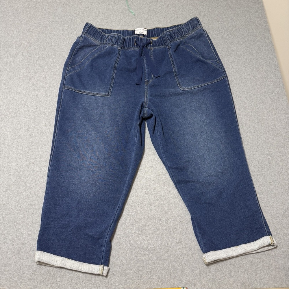 Lane Bryant Cloud Knit Denim Capris Pull On Elastic Drawstring Waist Jeans 18